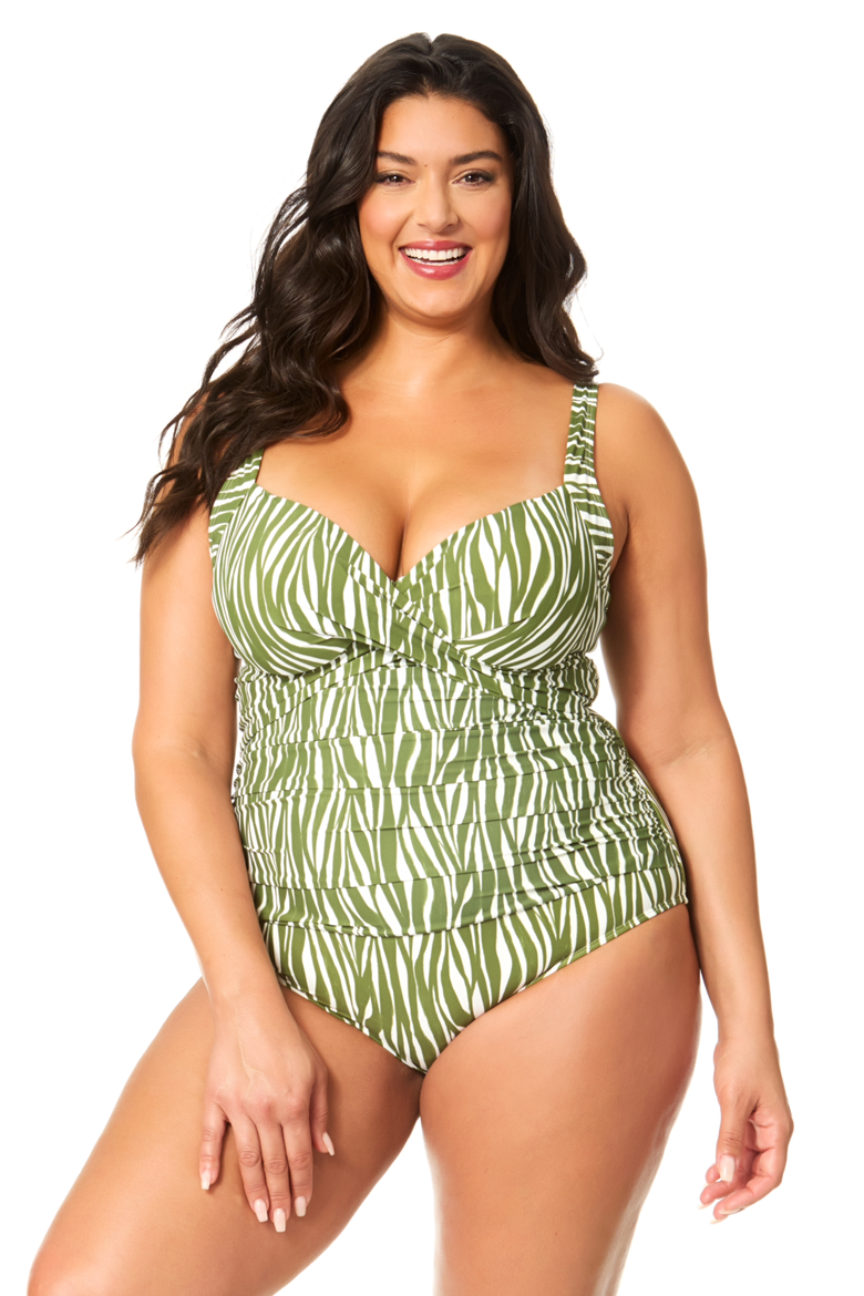 Women's Plus Sierra Woodblock Underwire Surplice One Piece Swimsuit, Main, color, Sierra Woodblock