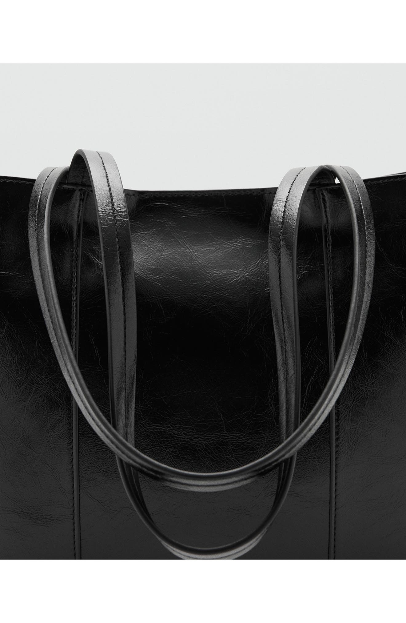 MANGO Medium Faux Leather Shopper Bag, Alternate, color, 