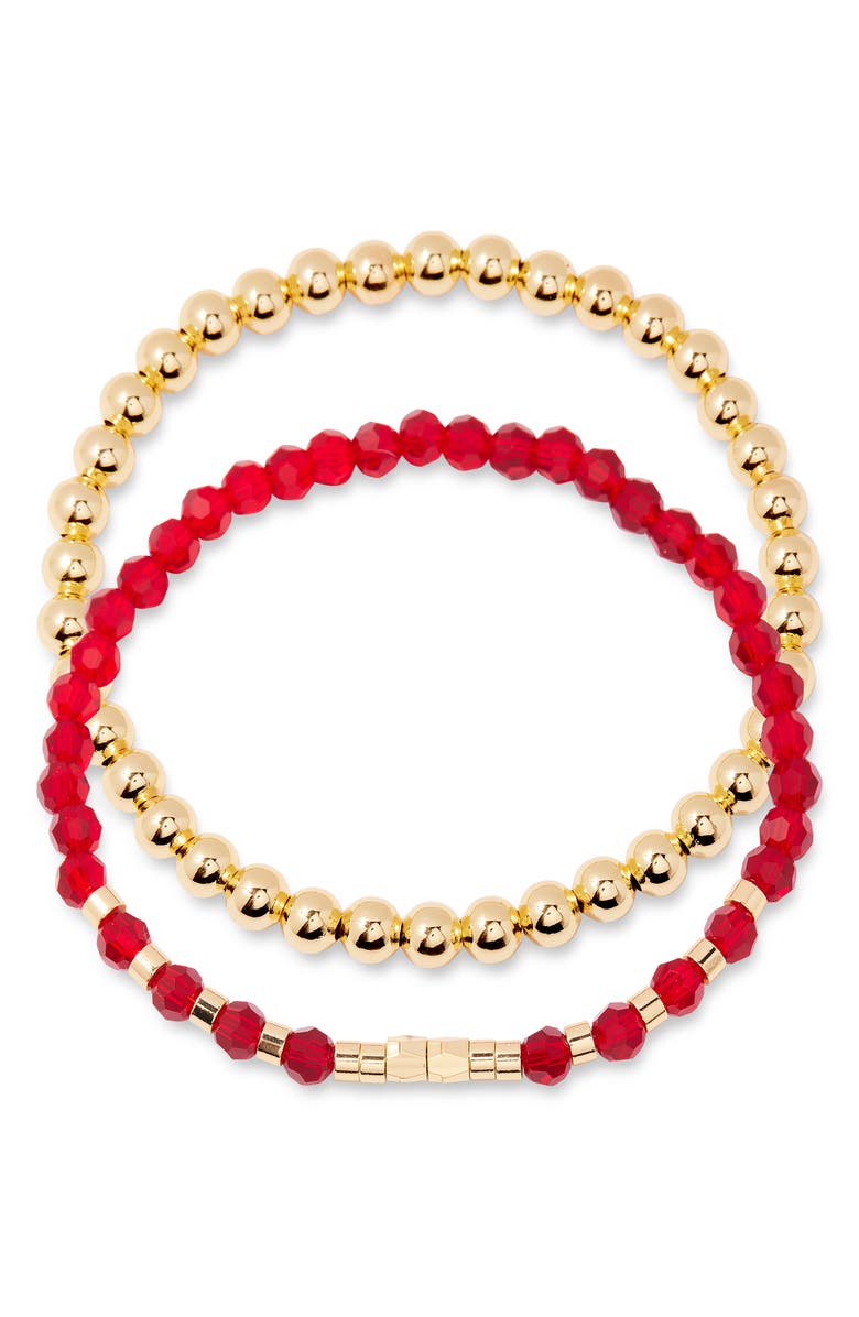 Brook and York Makenna Set of 2 Birthstone Beaded Stretch Bracelets, Main, color, Gold/ Jan