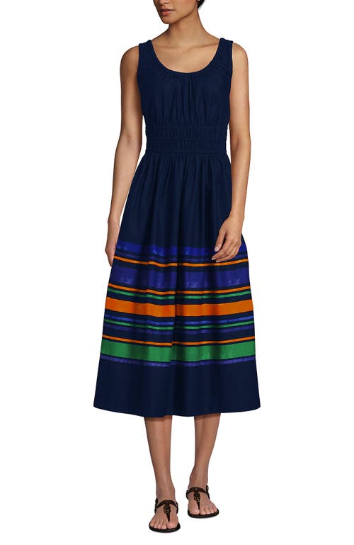 LANDS' END LANDS' END SLEEVELESS POPLIN SMOCKED MIDI DRESS 
