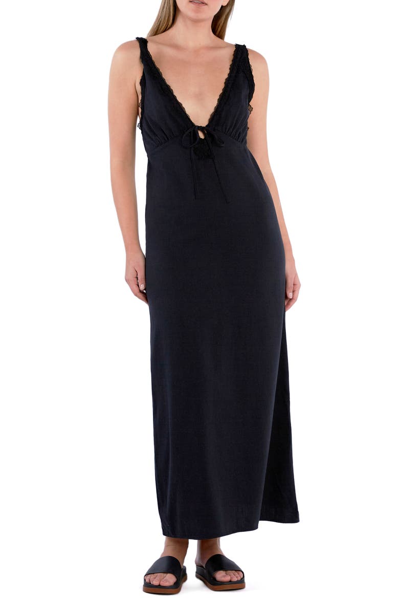 Amanda Lace Accent Sleeveless Maxi Dress, Main, color, BLACK