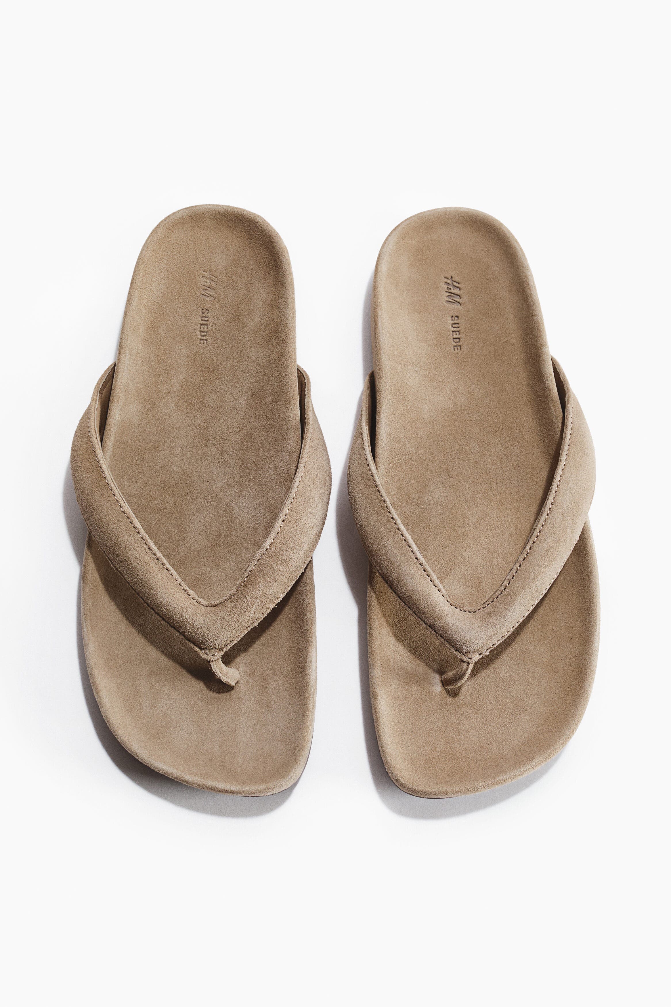 H&M Leather Flip-flops, Main, color, Taupe