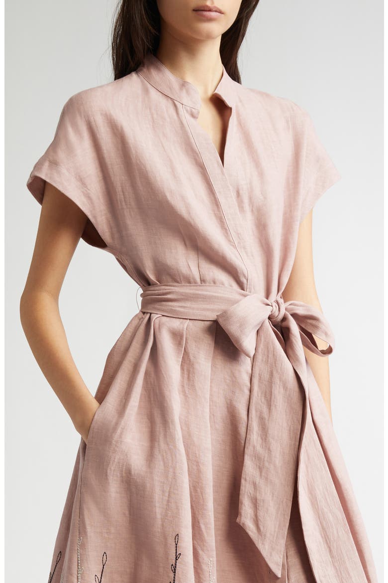 Floral Embroidered Linen Belted Shirtdress, Alternate, color, ROSE