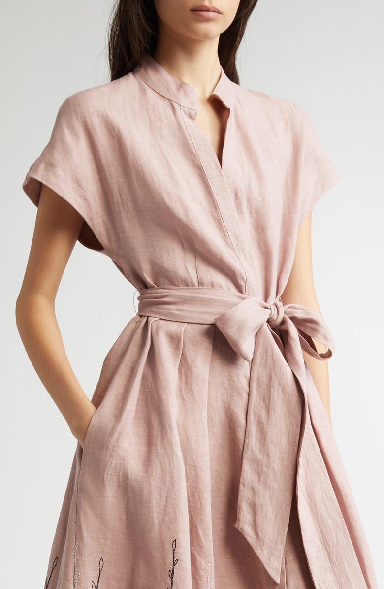 Eleventy Floral Embroidered Linen Belted Shirtdress, Alternate, color,