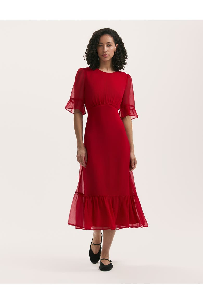 Jennifer Short Sleeve Chiffon Midi Dress, Main, color, Red