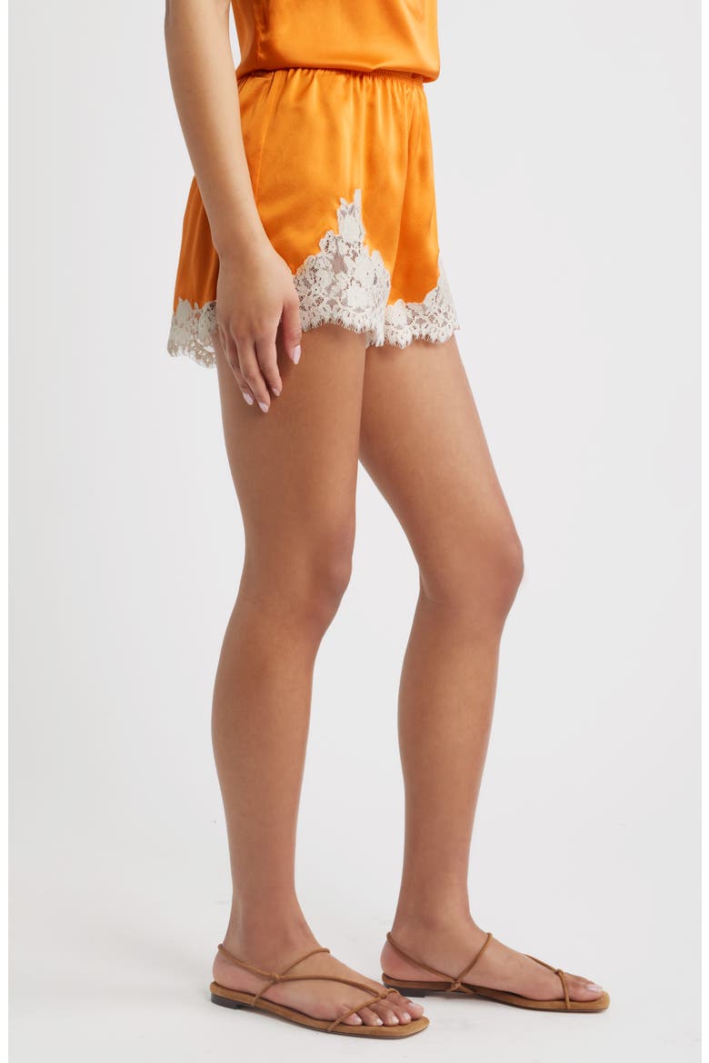 Iona Lace Trim Silk Satin Shorts, Alternate, color, TANGERINE