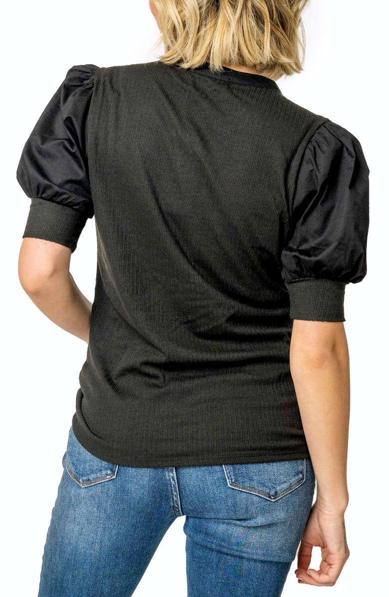 GIBSONLOOK Puff Sleeve Mixed Media Top, Alternate, color, Black