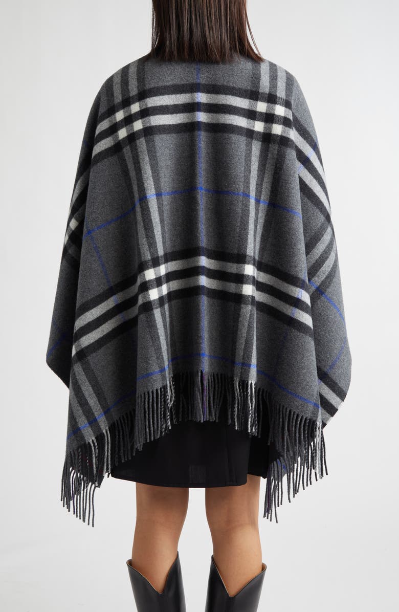 Burberry Check Double Face Cashmere & Wool Cape, Alternate, color, Marlborough Grey/ Cha