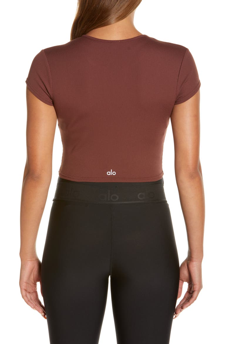 Savvy Short Sleeve Rib Crop Top, Alternate, color, CHERRY COLA