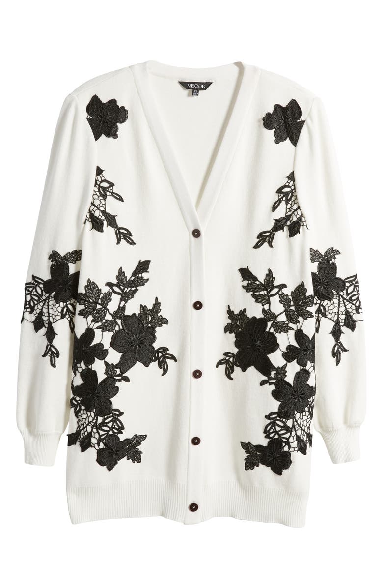 Misook Floral Appliqué Cardigan, Alternate, color, 