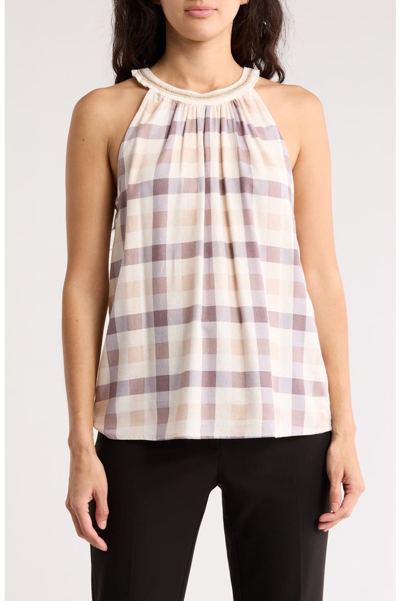 Nashville Halter Neck Top, Main, color, PLAID PARTY/ NATURAL BROWN
