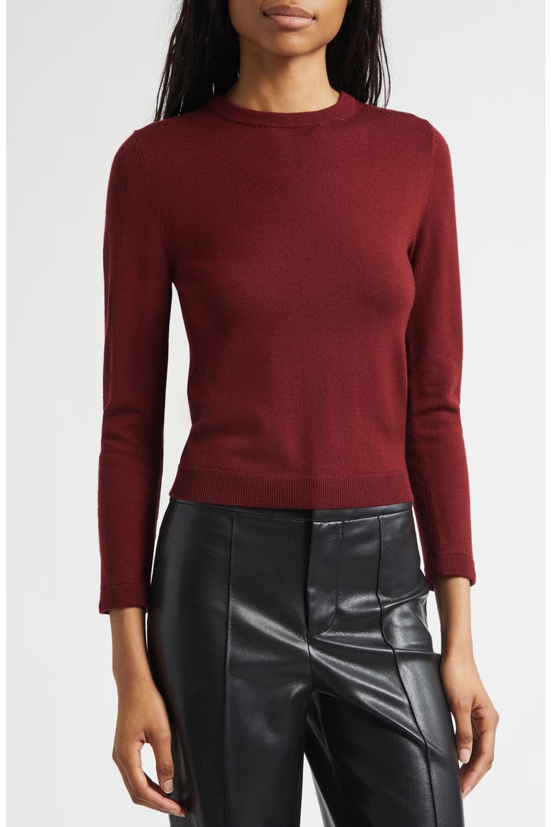 Porla Collared Mixed Media Silk Sweater, Alternate, color, OXBLOOD