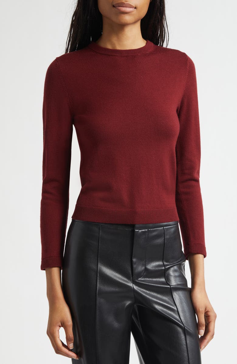 Alice + Olivia Porla Collared Mixed Media Silk Sweater, Alternate, color, Oxblood