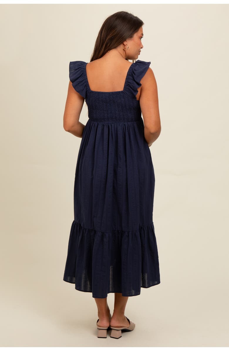 PinkBlush Textured Cotton Ruffle Strap Midi Dress, Alternate, color, Navy Blue