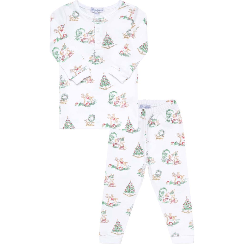 Nellapima Babies' Pima Cotton Christmas Toile Boy's Pajamas In White