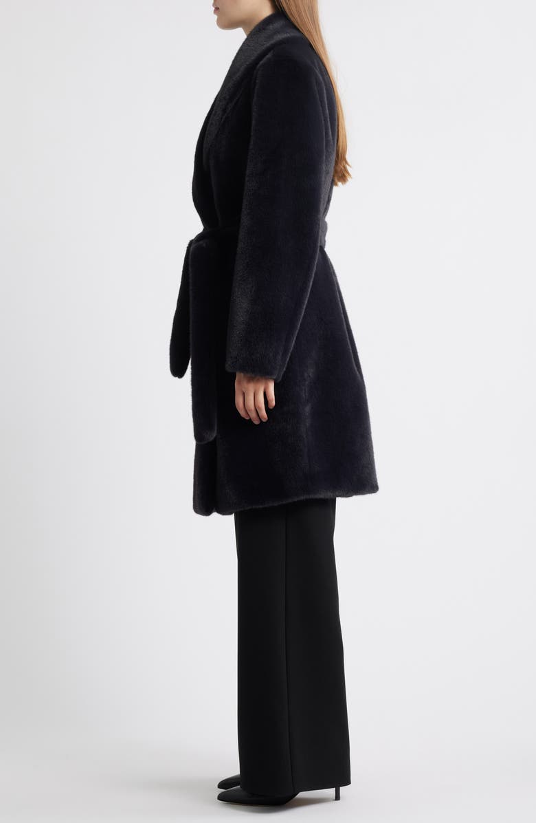 Michael Kors Faux Fur Belted Coat, Alternate, color, Midnight