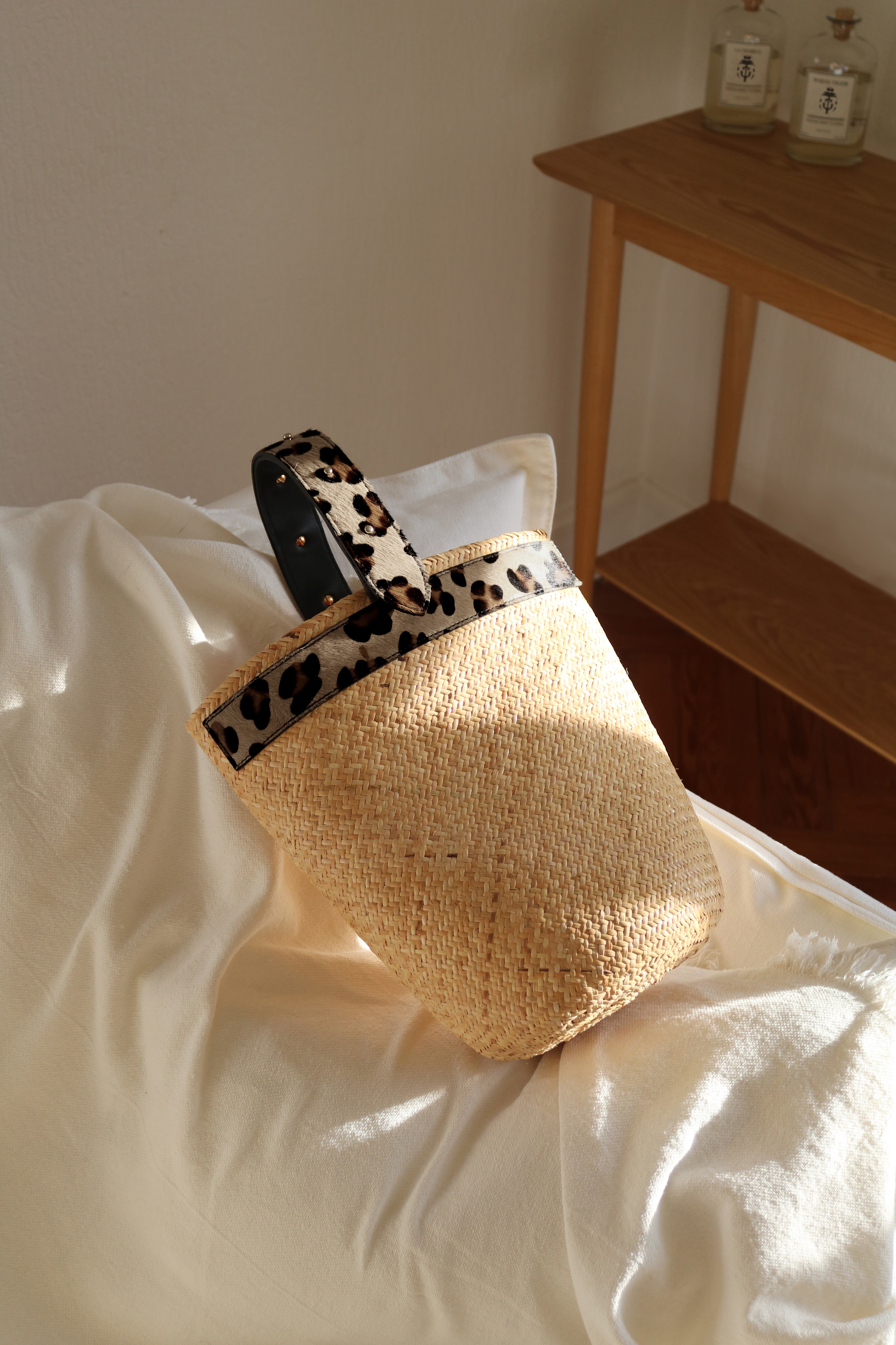 Borneo Leather and Straw Bag, Alternate, color, Leopard