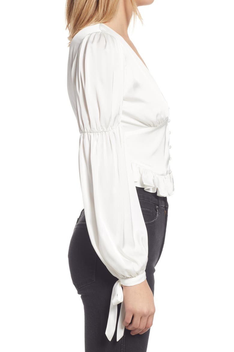 Amena Ruffle Satin Blouse, Alternate, color, IVORY