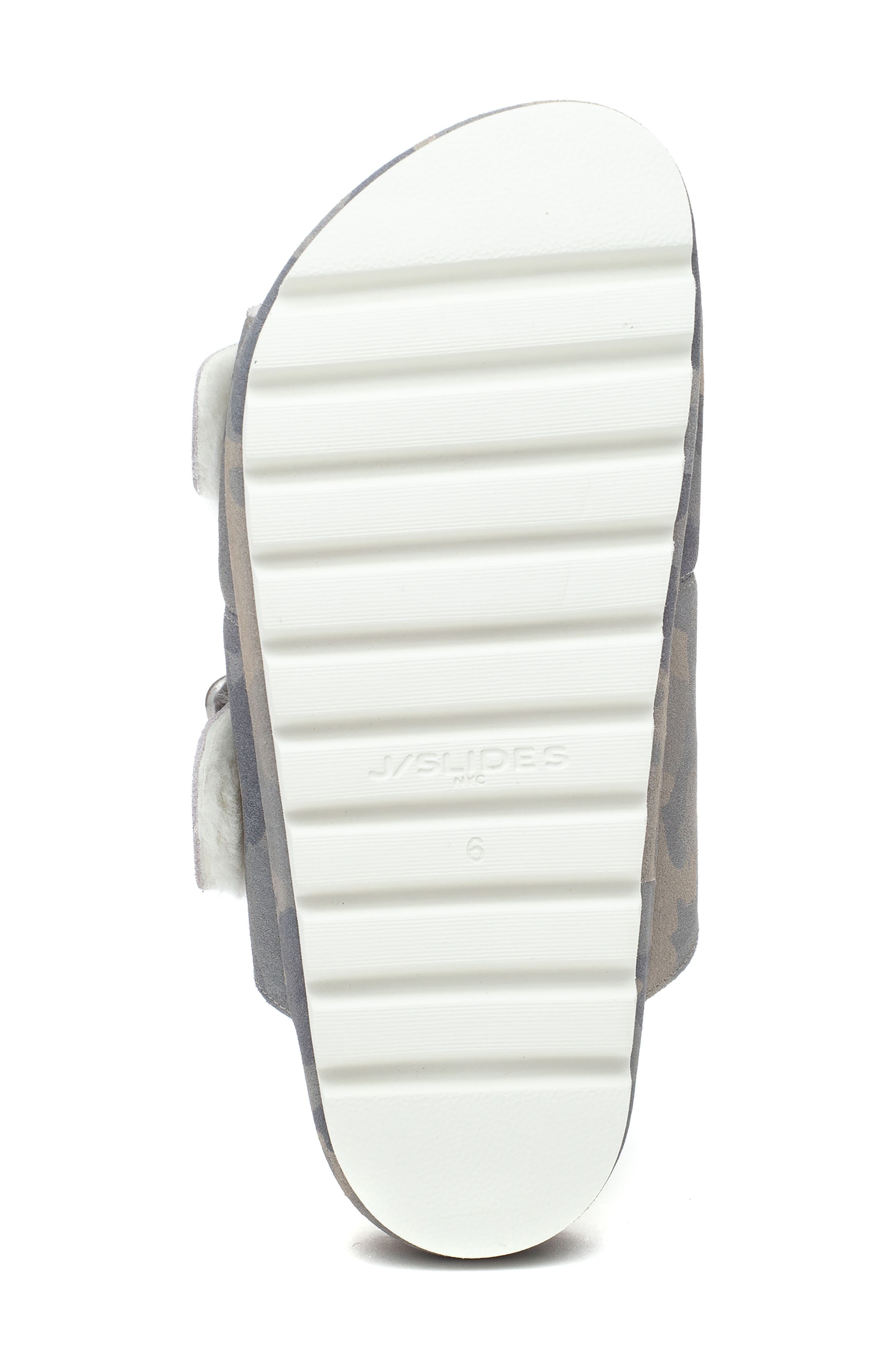 Lynx Genuine Shearling Double Buckle Sandal, Alternate, color, OFF WHITE CAMO SUEDE