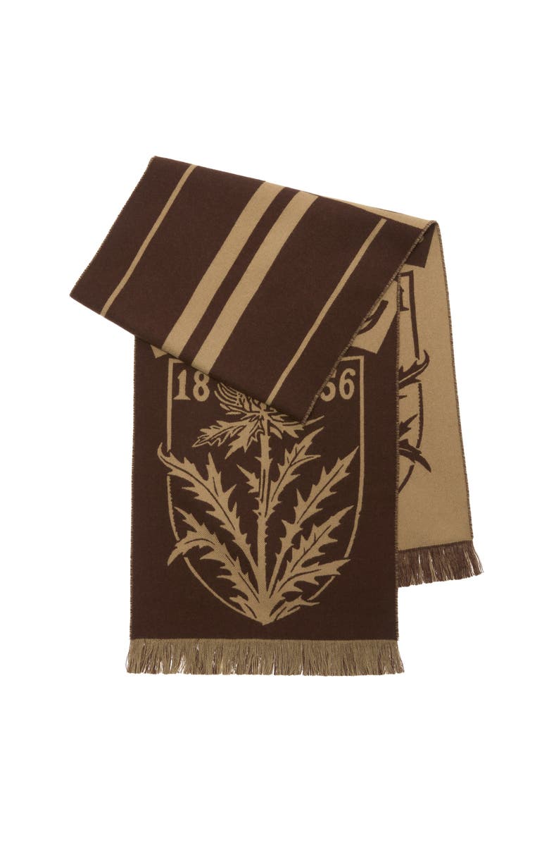 Burberry Thistle Shield Wool Scarf, Main, color, Treacle Brown