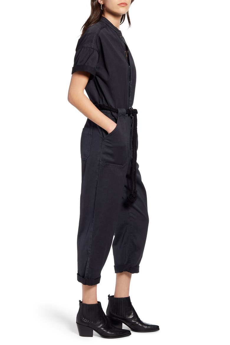 Emery Rope Tie Belt Cotton Jumpsuit, Alternate, color, SULFUR BLACK