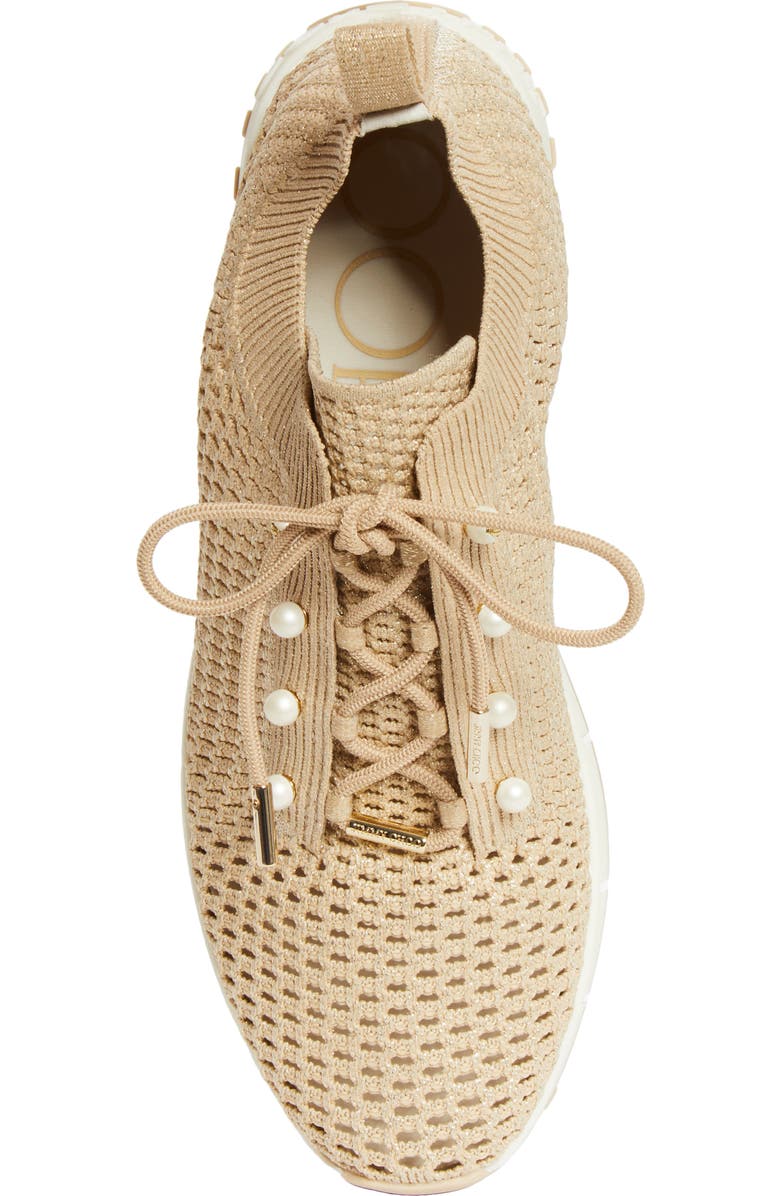 Jimmy Choo Veles Faux Pearl Shimmer Knit Sneaker, Alternate, color, Light Soft Gold Mix