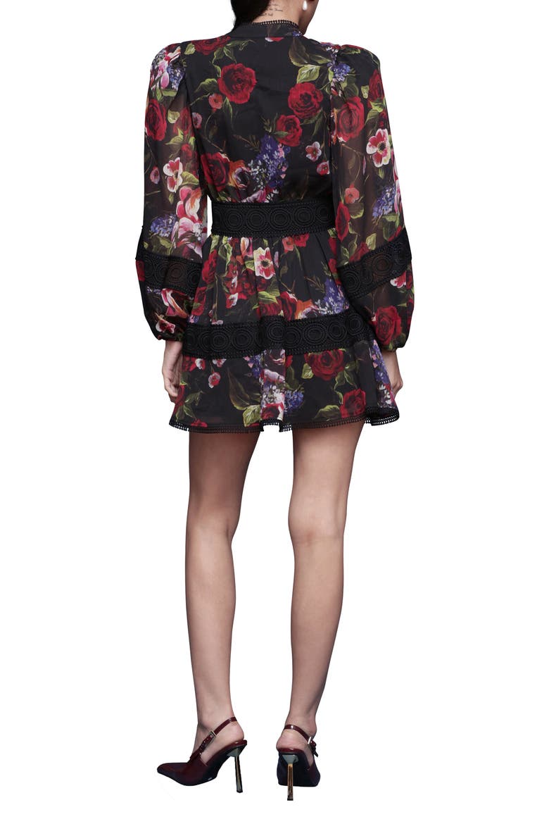 Floral Lace Detail Long Sleeve Minidress, Alternate, color, DARK PORTOFINO ROSE