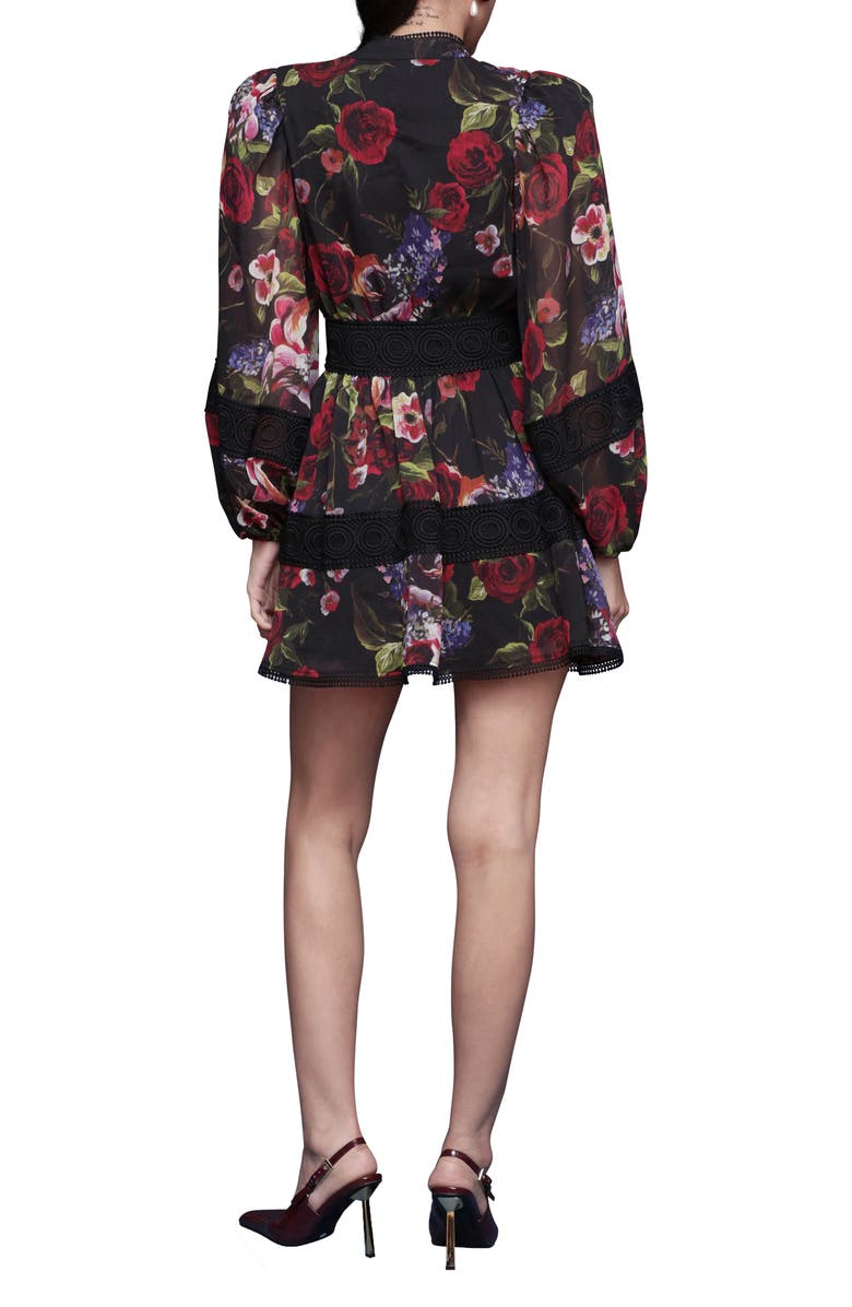 Avec Les Filles Floral Lace Detail Long Sleeve Minidress, Alternate, color, Dark Portofino Rose