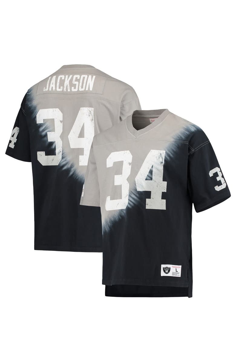 Mitchell & Ness Men's Mitchell & Ness Bo Jackson Black/Silver Las Vegas Raiders Retired Player Name & Number Diagonal Tie-Dye V-Neck T-Shirt, Main, color, Black