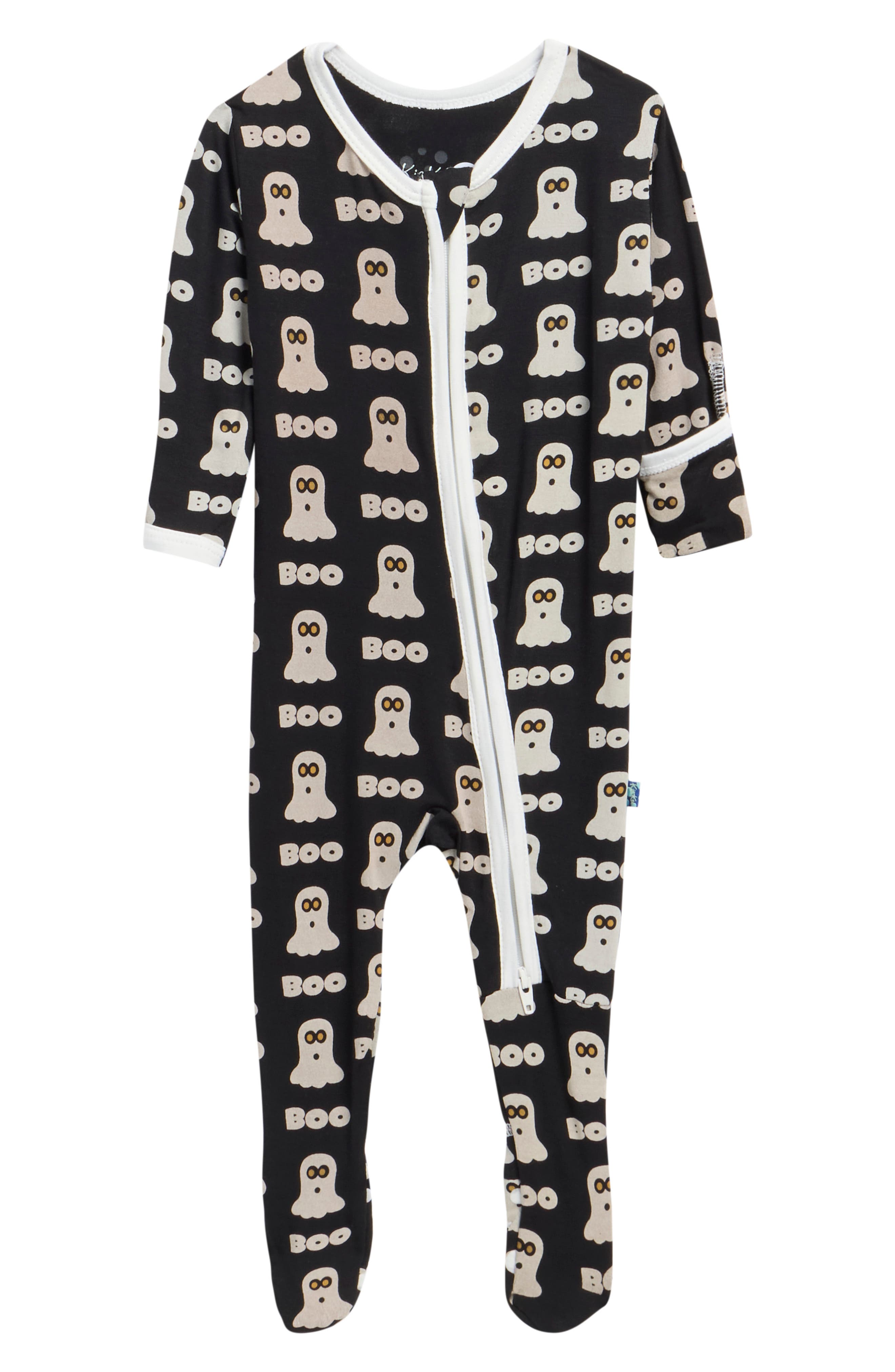 Kickee Pants Kids'  Print Zip Footie In Black