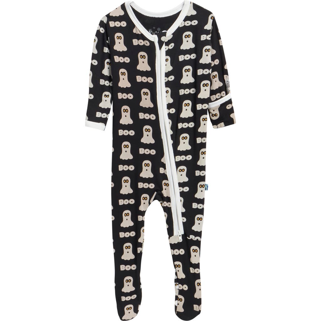 Kickee Pants Kids' Print Zip Footie In Black