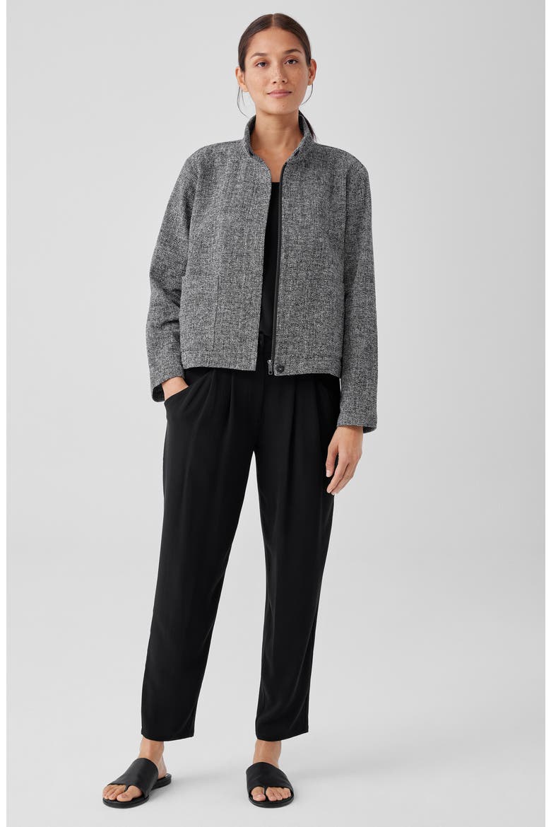 Stand Collar Tweed Jacket, Alternate, color, BLACK/ WHITE