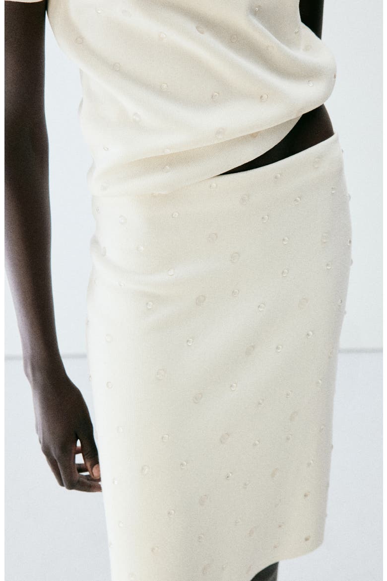 Faux Pearl Detail Knit Skirt, Alternate, color, ECRU