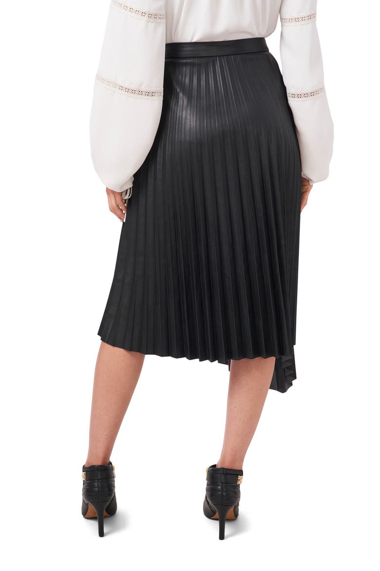 Pleated Asymmetric Faux Leather Skirt, Alternate, color, BLACK