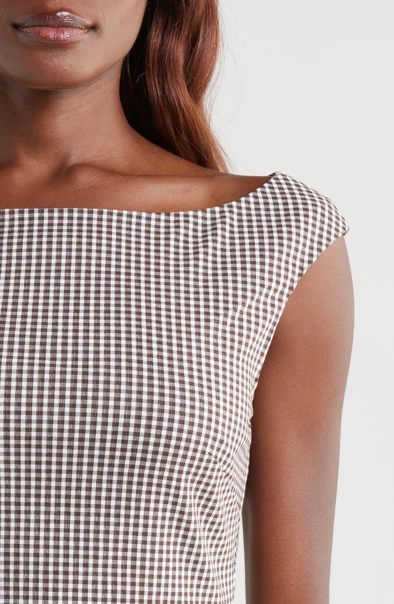 STAUD Walker Micro Check Sheath Dress, Alternate, color, Dark Chocolate Micro Check