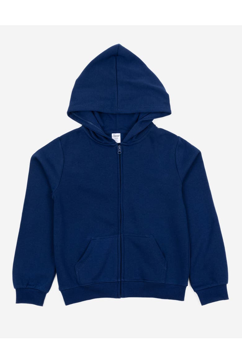Kids Zip-Up Sweatshirt Hoodie, Cotton Blend, Solid Colors, Alternate, color, True Navy