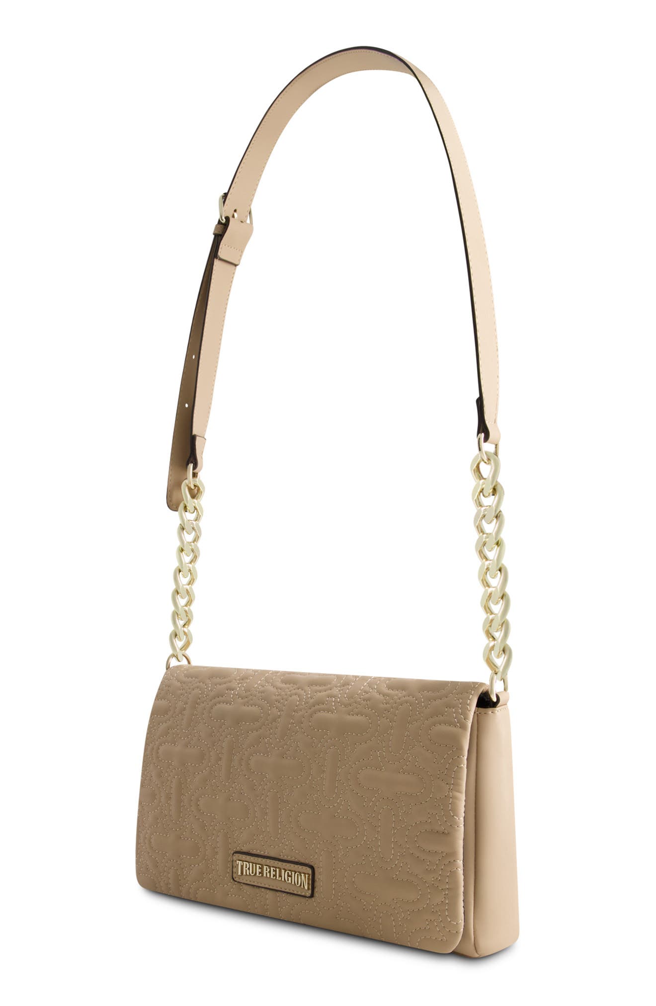 True Religion Quilted Horseshoe Flap Bag, Alternate, color, Camel
