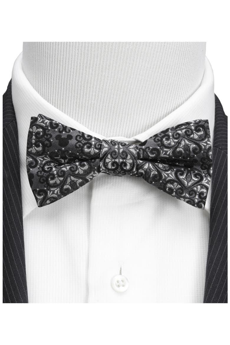 x Disney Mickey Mouse Damask Tile Silk Bow Tie, Alternate, color, GRAY