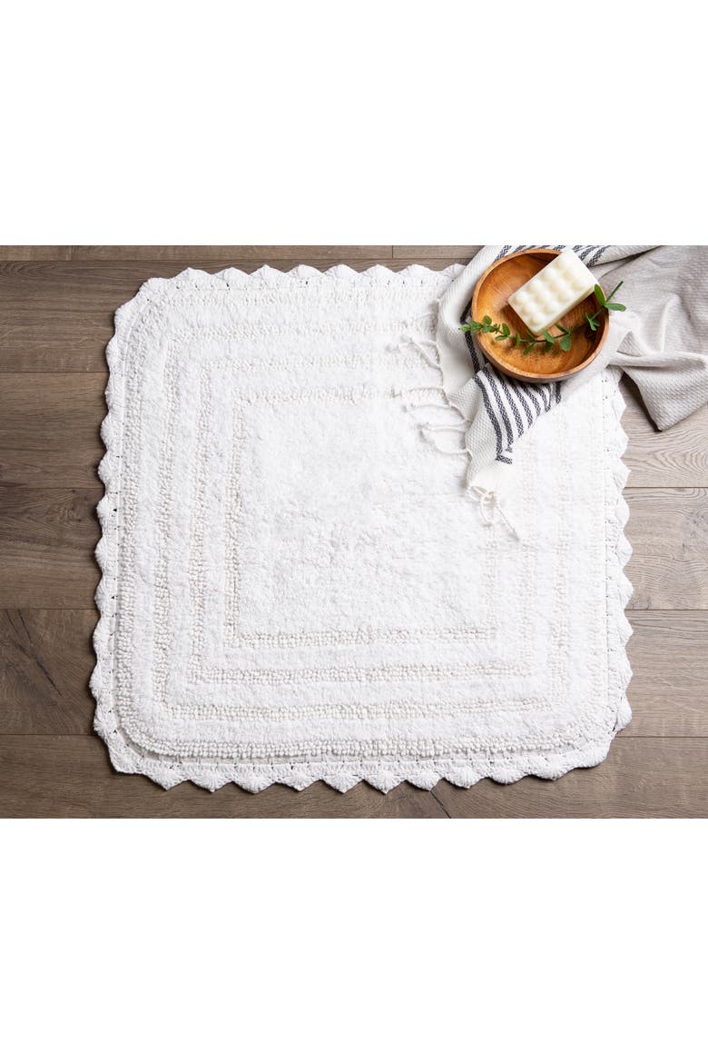 White Square Crochet Bath Mat, 24x24", Alternate, color, White