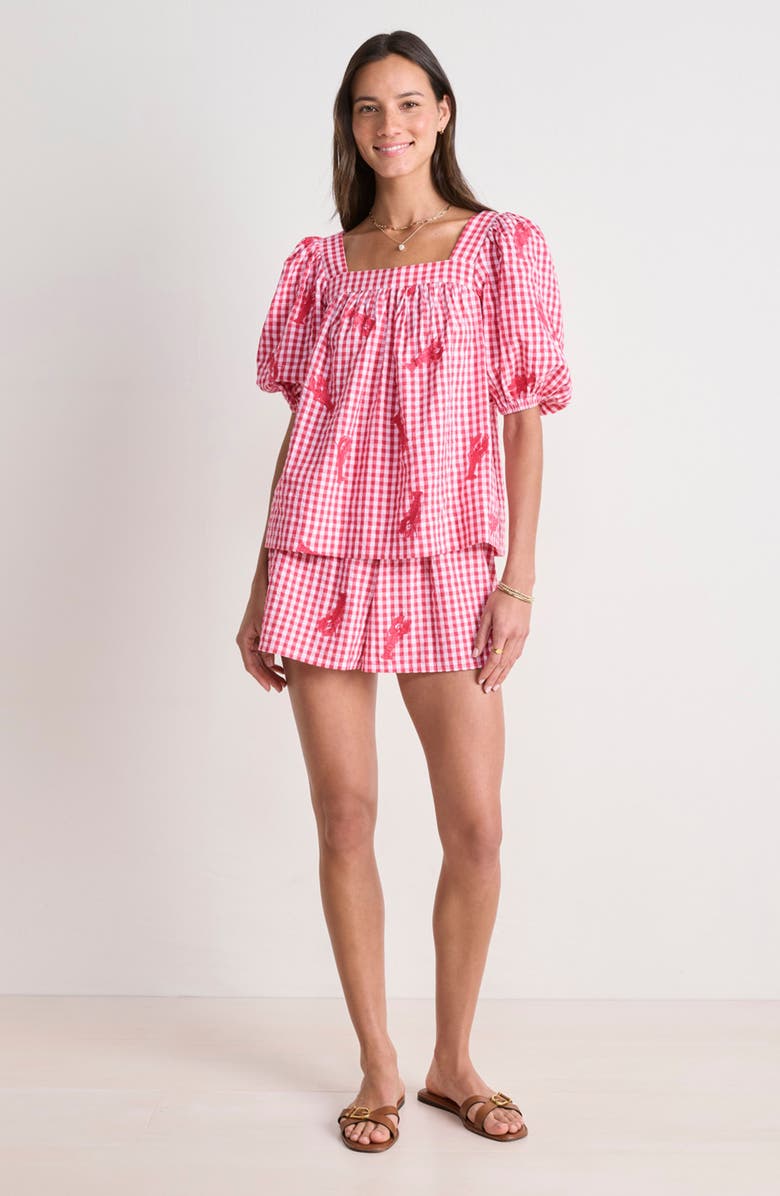 vineyard vines Nori Lobster Appliqué Cotton Gingham Shorts, Alternate, color, 