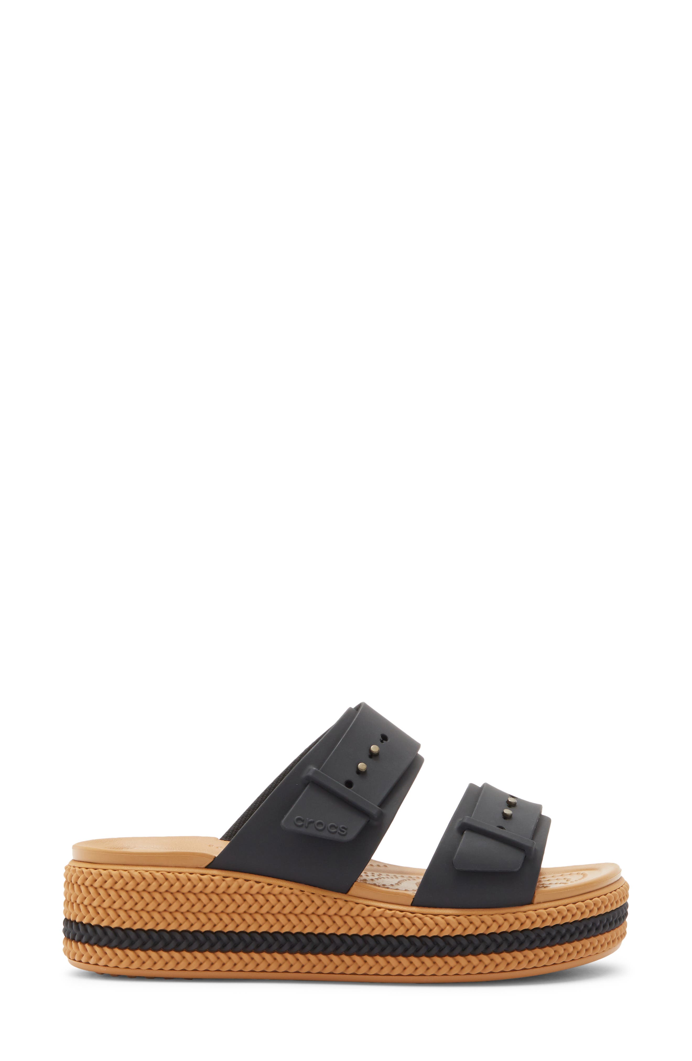CROCS Brooklyn Buckle Wedge Slide Sandal, Alternate, color, Black