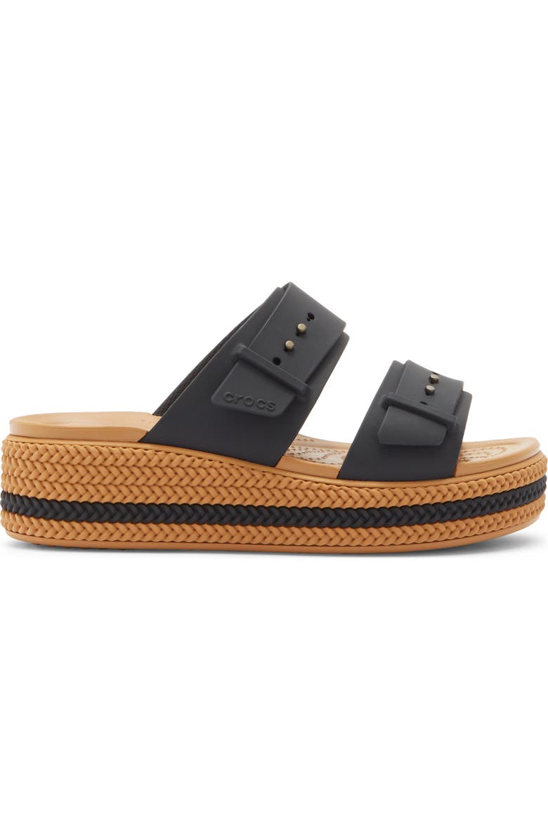 CROCS Brooklyn Buckle Wedge Slide Sandal, Alternate, color, Black