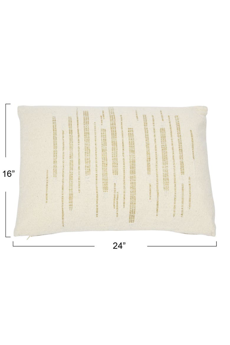 Woven Cotton Slub Lumbar Pillow with Gold Metallic Thread Embroidery, Alternate, color, Cream