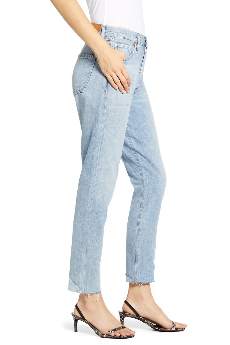 Liya High Waist Raw Hem Slim Jeans, Alternate, color, COASTAL