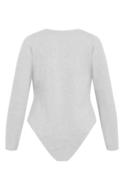 City Chic Amelia Pleated Long Sleeve Stretch Cotton Bodysuit In Gray