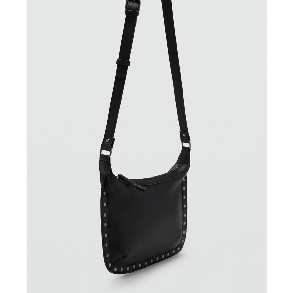 Mango Teen Stud Leather Crossbody Bag In Black