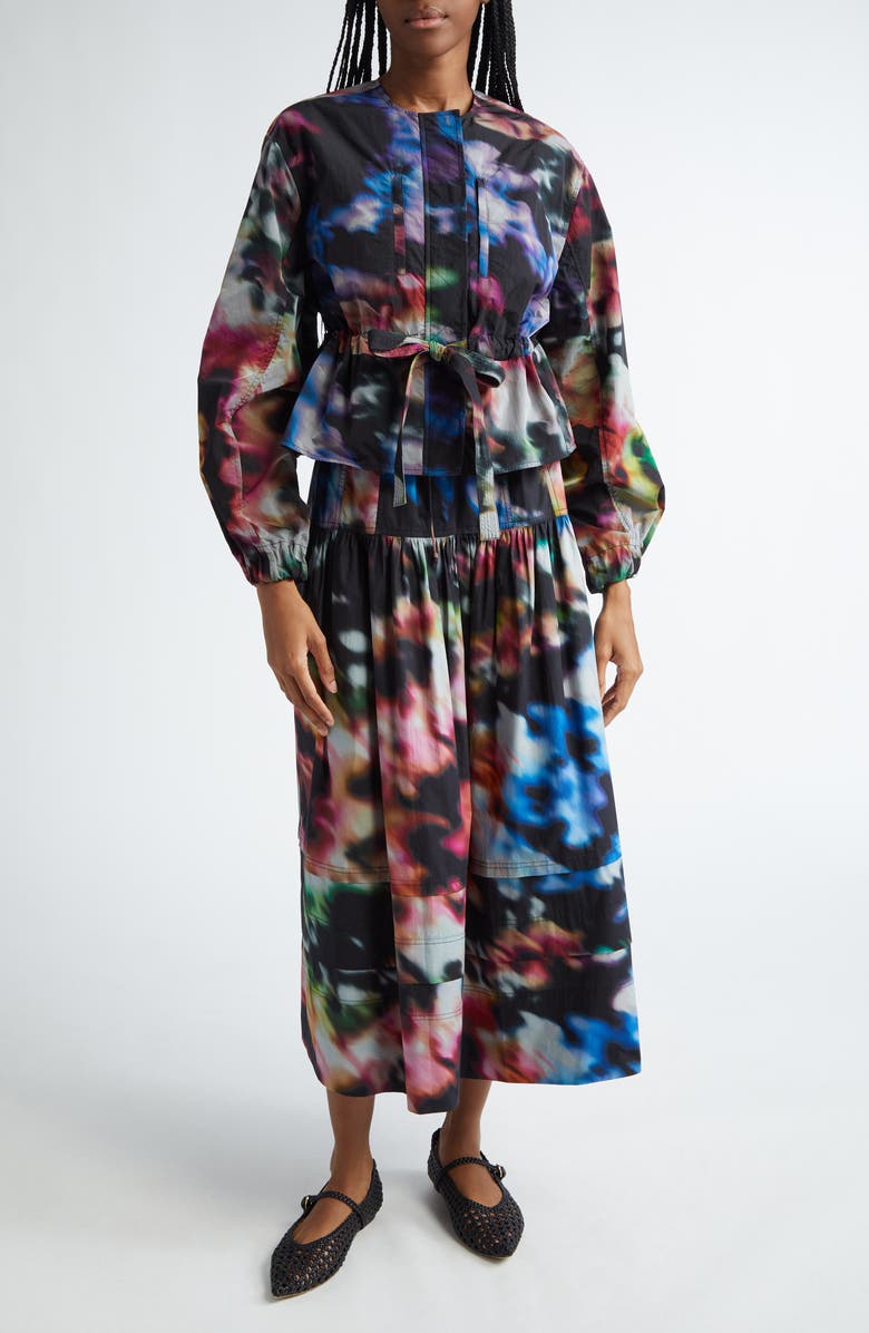 Ulla Johnson Alair Print Tie Waist Jacket, Alternate, color, Black Aura