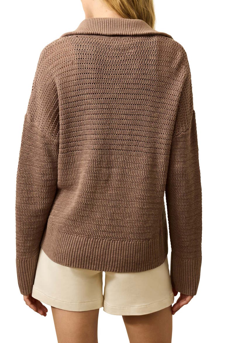 Miramar Linen & Organic Cotton Quarter Zip Sweater, Alternate, color, WOOD SMOKE