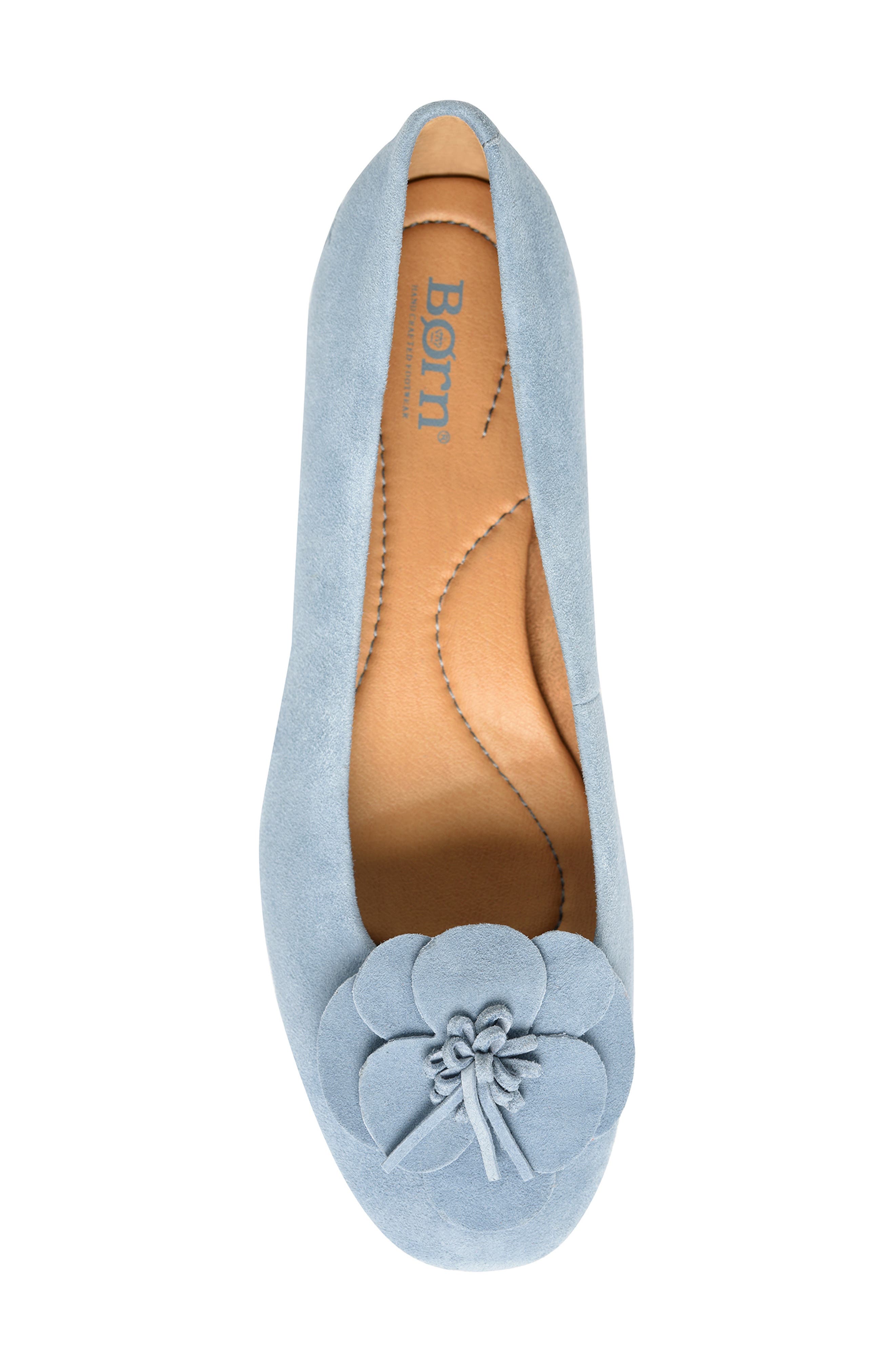 Børn Petula Flower Embellished Flat, Alternate, color, Light Blue Suede