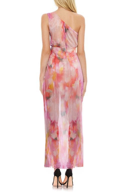 Jewel Badgley Mischka Metallic Abstract Print One-shoulder Gown In Multi